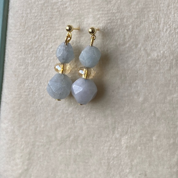 Faceted aquamarine and crystal gold plated sterling silver earrings - Picture 2 of 6